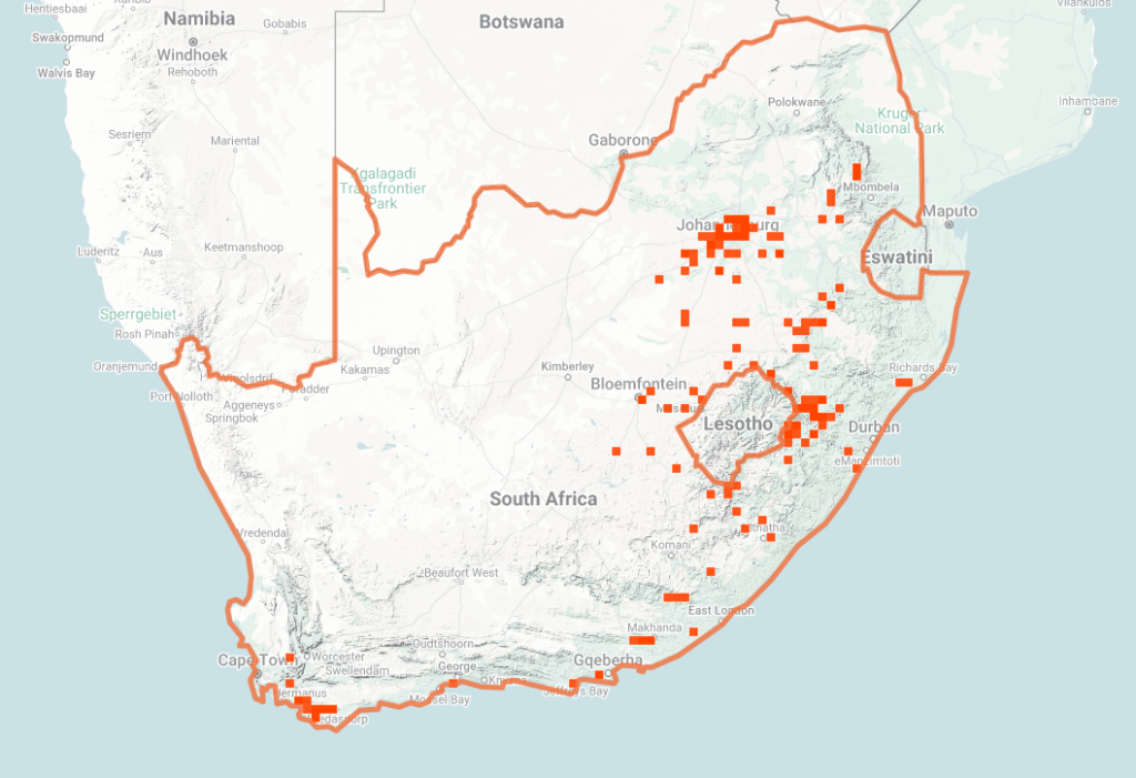 Rinkhals Map of iNaturalist Observations